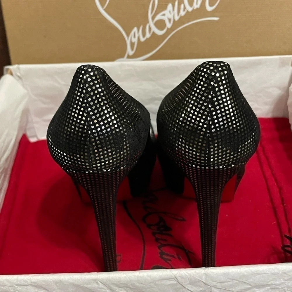 Christian Louboutin Lady Peep plaid polka glitter pump 140mm 1” platform EU38.5
